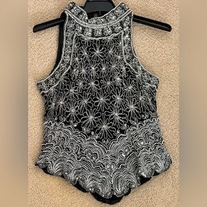 Papell Boutique Black& Silver Beaded Women's Top